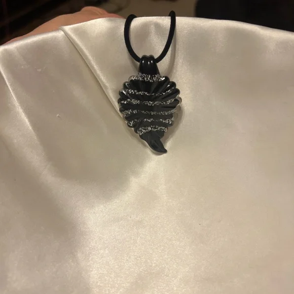Black and Silver Glass Pendant Necklace - Picture 2 of 3